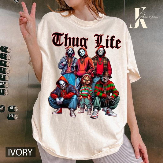 Thug Life Horror Characters Shirt, Horror Halloween T-Shirt, Michael Myers Jason Voorhees Freddy Krueger Beetlejuice TShirt, Horror Movie Shirtstyle{n002}2
