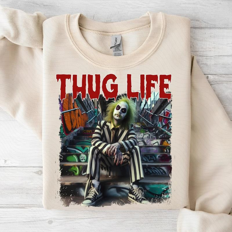 Thug Life Horror Movie Crewneck, Horror Movie Killers, Friends Horror Characters, Friend Horror, Halloween Sweater, Happy Halloween Giftstyle{n002}2