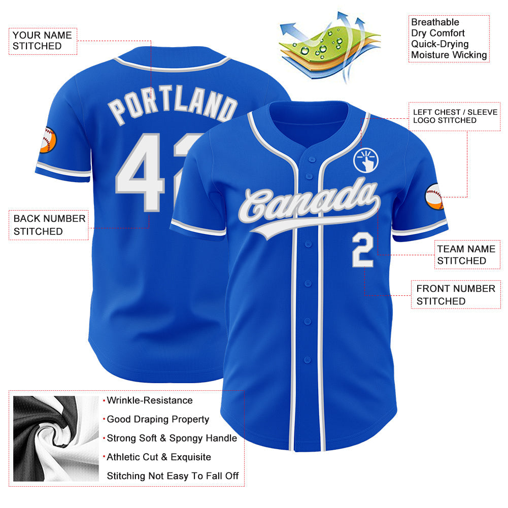 Custom Thunder Blue White-Gray Authentic Baseball Jersey