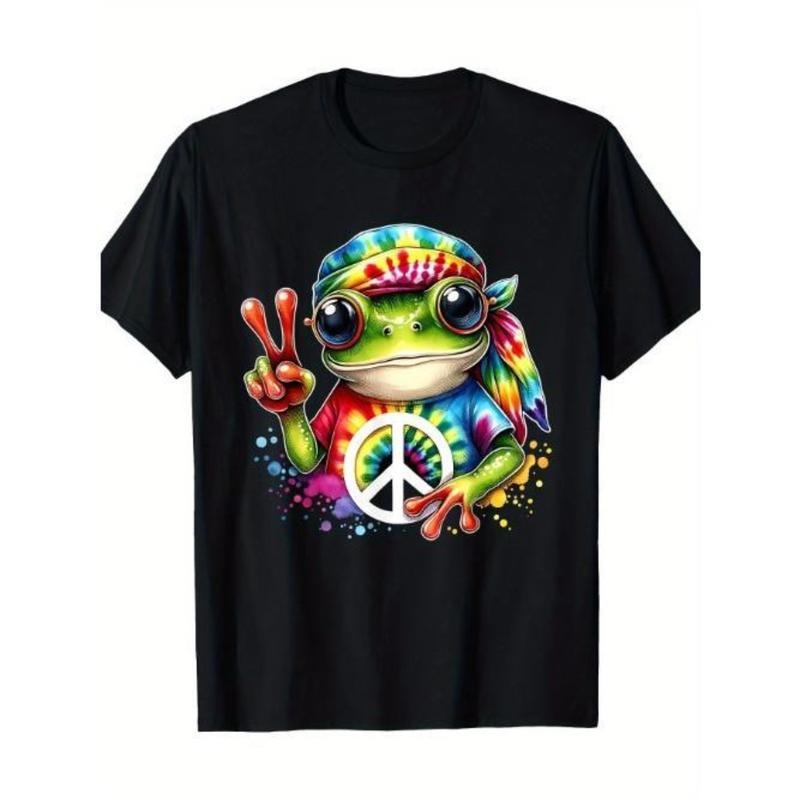Tie Dye Frog Peace Logo Hippie T-shirt - 220g Made In USA