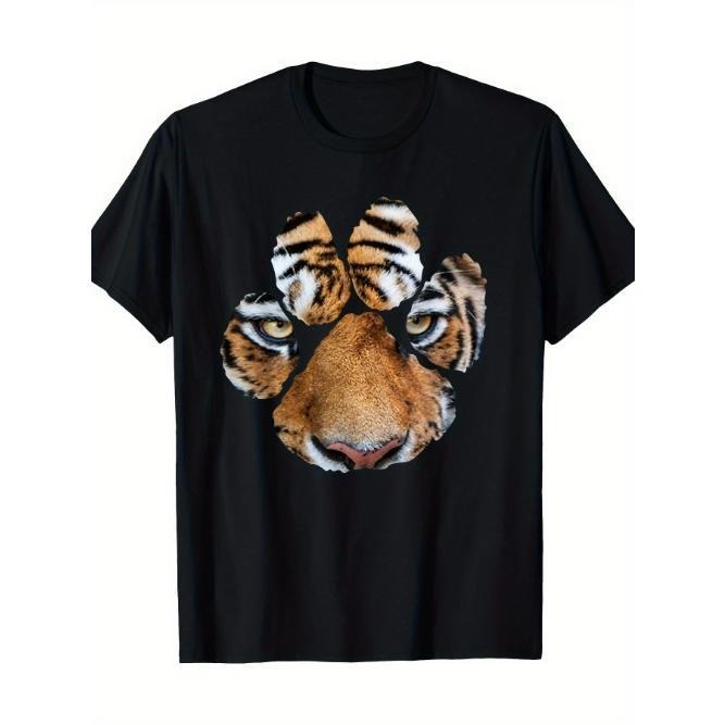 Tiger Paw Print Animal Cotton T-Shirt Made in USA