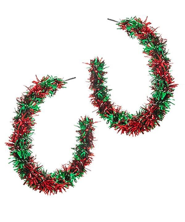 Tinsel Christmas Hoop Earrings
