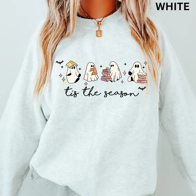 Tis The Season Books Crewneck - Unisex Apparel Relaxed Fit Printed In The USA Clothing Womenswear Casual Comfort Cotton Top Athletic Boho Chic