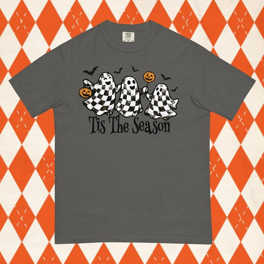 Tis The Season Checkered Ghost Halloween Comfort Colors shirt Oversized fit Unisex garment-dyed heavyweight t-shirt...