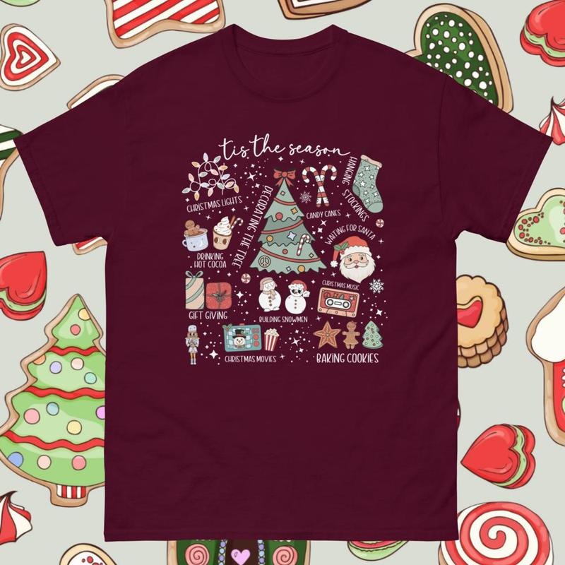 Tis The Season Christmas Doodles Gildan Tshirt - Gildanshirt Comfort Colors Shirt Unisex Apparel Relaxed Fit Printed In The USA Clothing Womenswear Casual Comfort Cotton Top Athletic Boho Chic