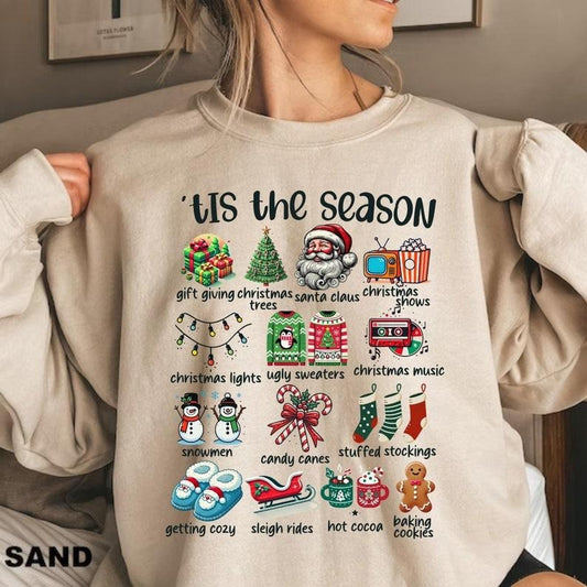Tis The Season Christmas Sweatshirt Retro Christmas Sweater Cute Santa Claus Shirt Happy Holidays Shirt Christmas Vibes Tis The Season Shirt