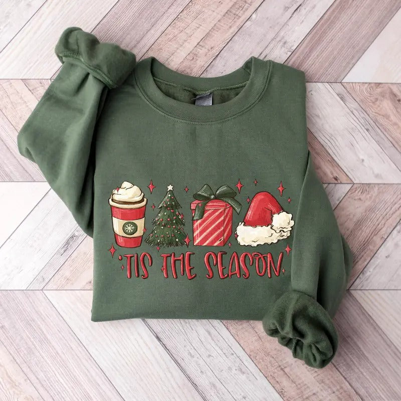 Tis The Season Sweatshirt Christmas Tis The Season Sweatshirt Merry Christmas Shirt Christmas Sweatshirt Cute Winter Hoodie Cotton Menswearstyle{n002}2