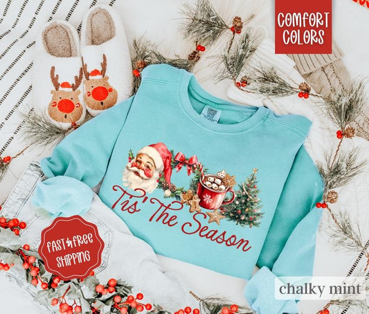 Tis the Season Christmas Comfort Colors Sweatshirt, Xmas Sweater Womenswear, Holiday Crewneck