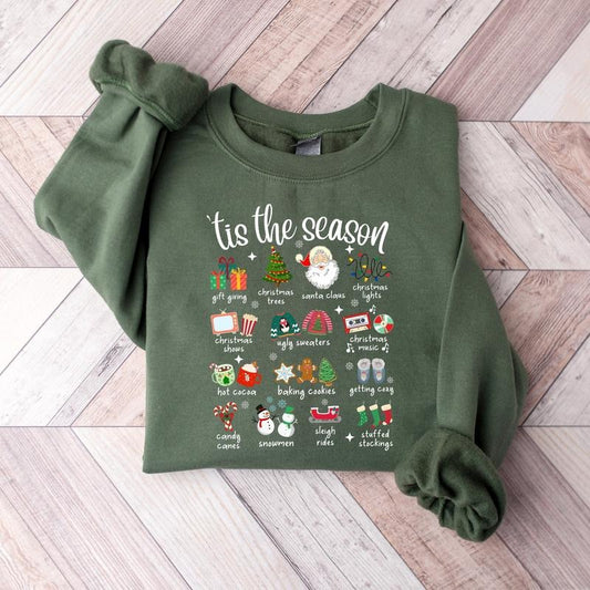 Tis the Season Christmas Retro Sweatshirt, Vintage Christmas Sweater for Men and Women, Classic Fit Crewneck Sweatshirt, True to Size, 100% Cotton Fabric Menswear