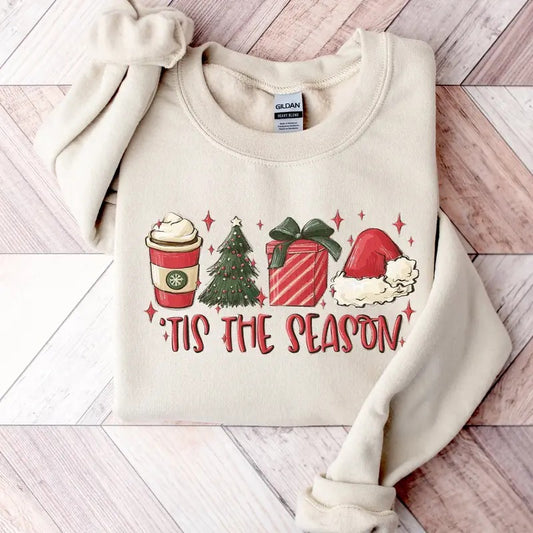Tis the Season Christmas Sweatshirt, Christmas Coffee Shirt, Funny Christmas Crewneck Festive Holiday Tshirt Christmas Sweater