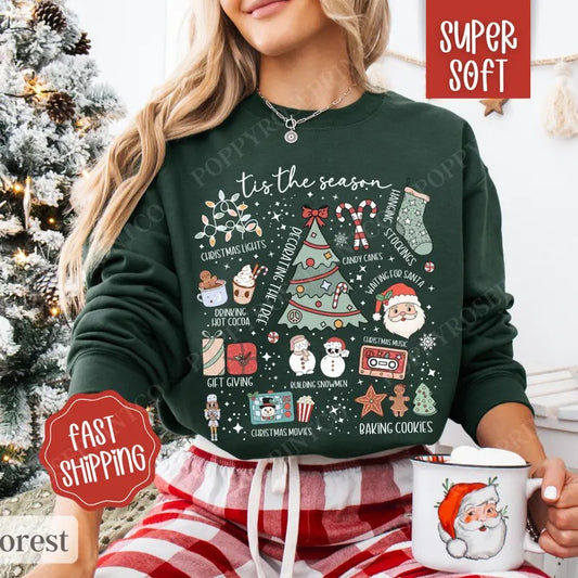 Tis the Season Collage Sweatshirt, Tis the Season Crewneck,  Women's Holiday Sweater