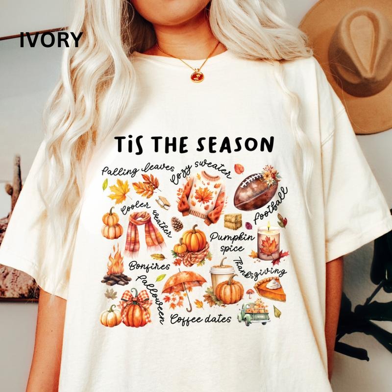 Tis the Season Fall Doodles Shirt, Fall Shirt,  Halloween Tis the Season shirt, Comfort Colors Halloween Shirt, Casual...