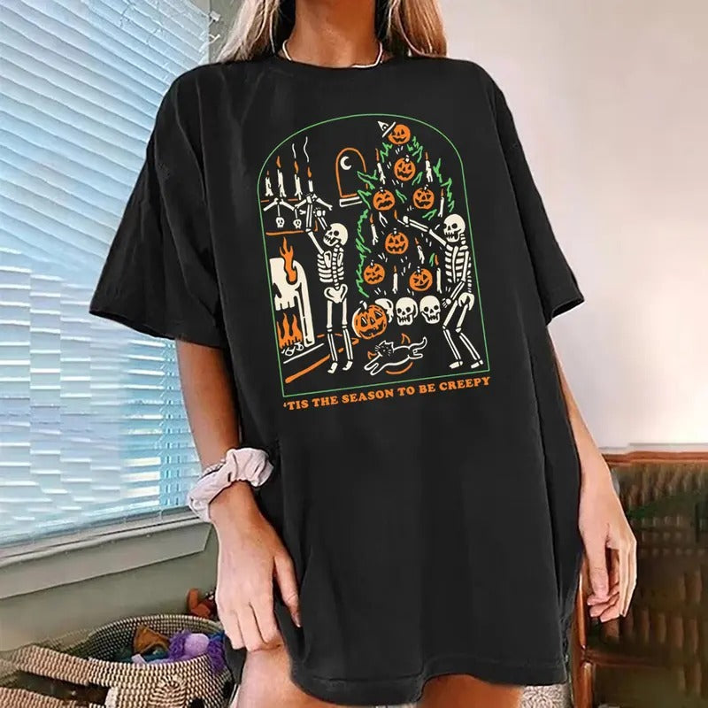 Tis the Season To Be Creepy Shirt, Funny Halloween Sweatshirt, Tis The Season Skeleton Dancing Shirt, Halloween Season, Spooky Season, Dead Inside Halloween Sweatshirt, Black Halloween Shirt, Pumpkin Face Shirt