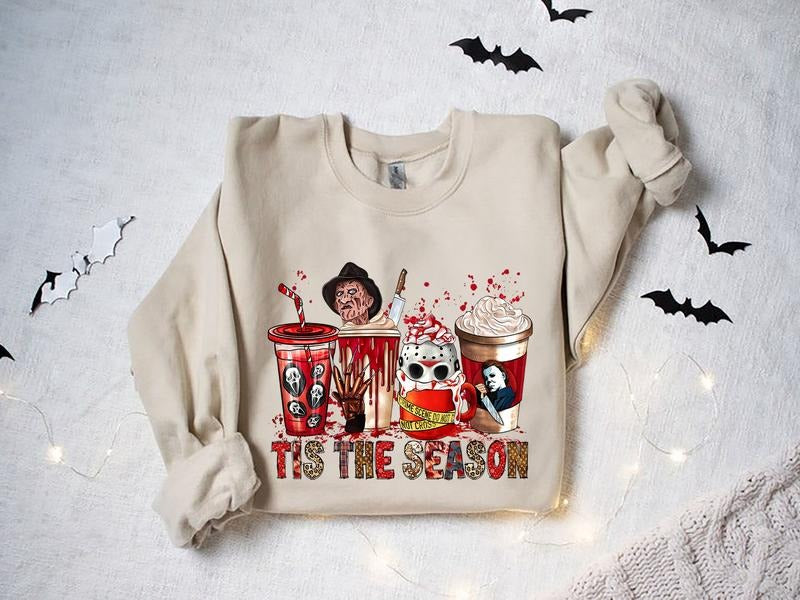 Tis the Season, Halloween Shirt, Fall Shirts, Horror Icons Shirt, Spooky Fashion, Jason Voorhees, Freddy, Coffee Shirt, Halloween Gift