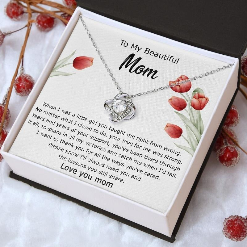 To My Beautiful Mom From Daughter Love Knot Necklace, Mother Necklace Gift Mother's Day , Necklace With Message Card,...