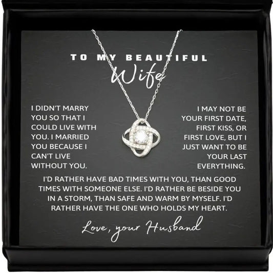 To My Beautiful Wife Love Knot Necklace, Christmas Gift For Wife, Christmas Necklace, Wife Necklace Gift, Wife Jewelry,...