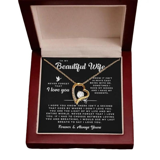 To My Beautiful Wife Necklace With I Love You, Necklace for Wife - Romantic Birthday and Valentine's Day Jewelry Gift,...