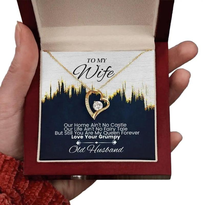 To My Cherished Wife, Forever Love Necklace - Thoughtful Gifts for Her Birthday, Valentine's Day, and Christmas. Love-Infused Necklace with a Personalized Message Card, Beautifully Presented in a Gift Box, A Special Token of Affection.