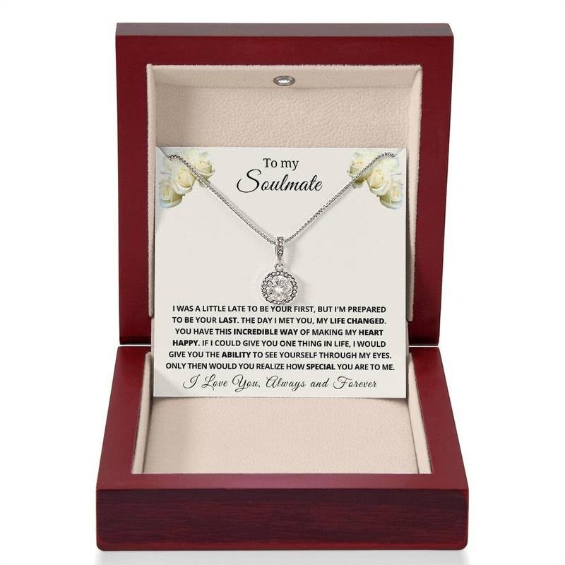 To My Soulmate Necklace, Thoughtful Christmas Gift for Her with Message Card - Romantic Necklace for Wife or Girlfriend. Ideal Anniversary Gift for Her, Love Necklace in a Gift Box, Perfect for Valentine's Day and Special Occasions.