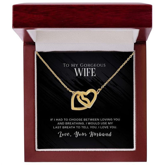 To My Wife Necklace, Interlocking Hearts Pendant Necklace For Wife, Gift For Her, Wife Necklace From Husband Gift Ideas,...