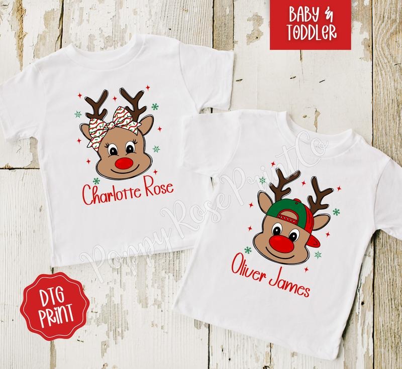 Toddler & Baby Personalized Christmas Shirt, Reindeer Tshirt for Kids, Holiday Kid Tee