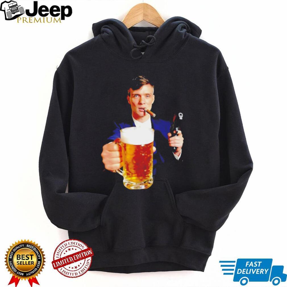 Tommy Shelby Drinking Beer Holding Gun Peaky Blinders T Shirt