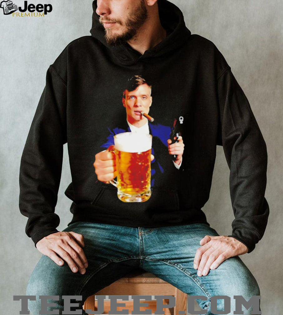 Tommy Shelby Drinking Beer Holding Gun Peaky Blinders T Shirt