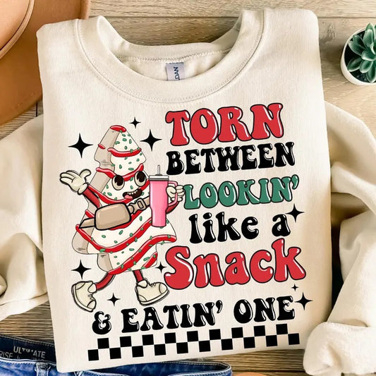 Torn Between Looking Like a Snack and Eating One Shirt, Funny Christmas T-Shirt, Merry Christmas Sweatshirt, Holiday Snack Clothing Unisex