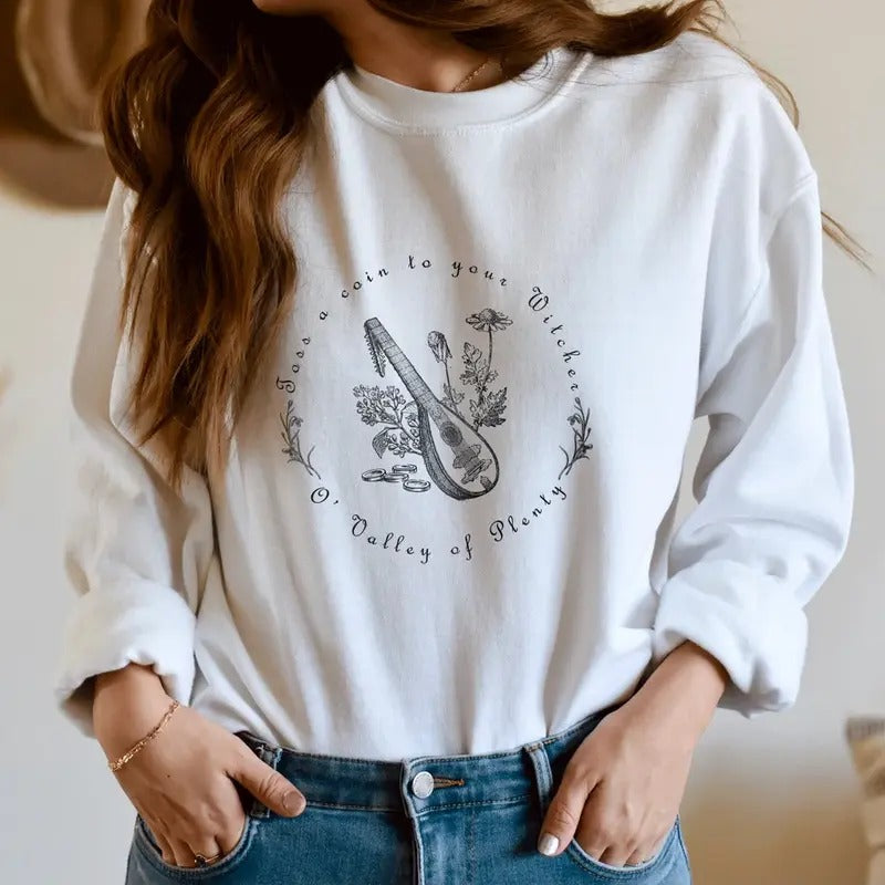 Toss A Coin To Your Witcher Graphic Crew Neck Sweater, Witcher Geralt of Rivia Jaskir Sweatshirt Oversized Women's Gamer Video Game Gift, Witcher 3 Hoodie, Gamer Womenswear Shirt