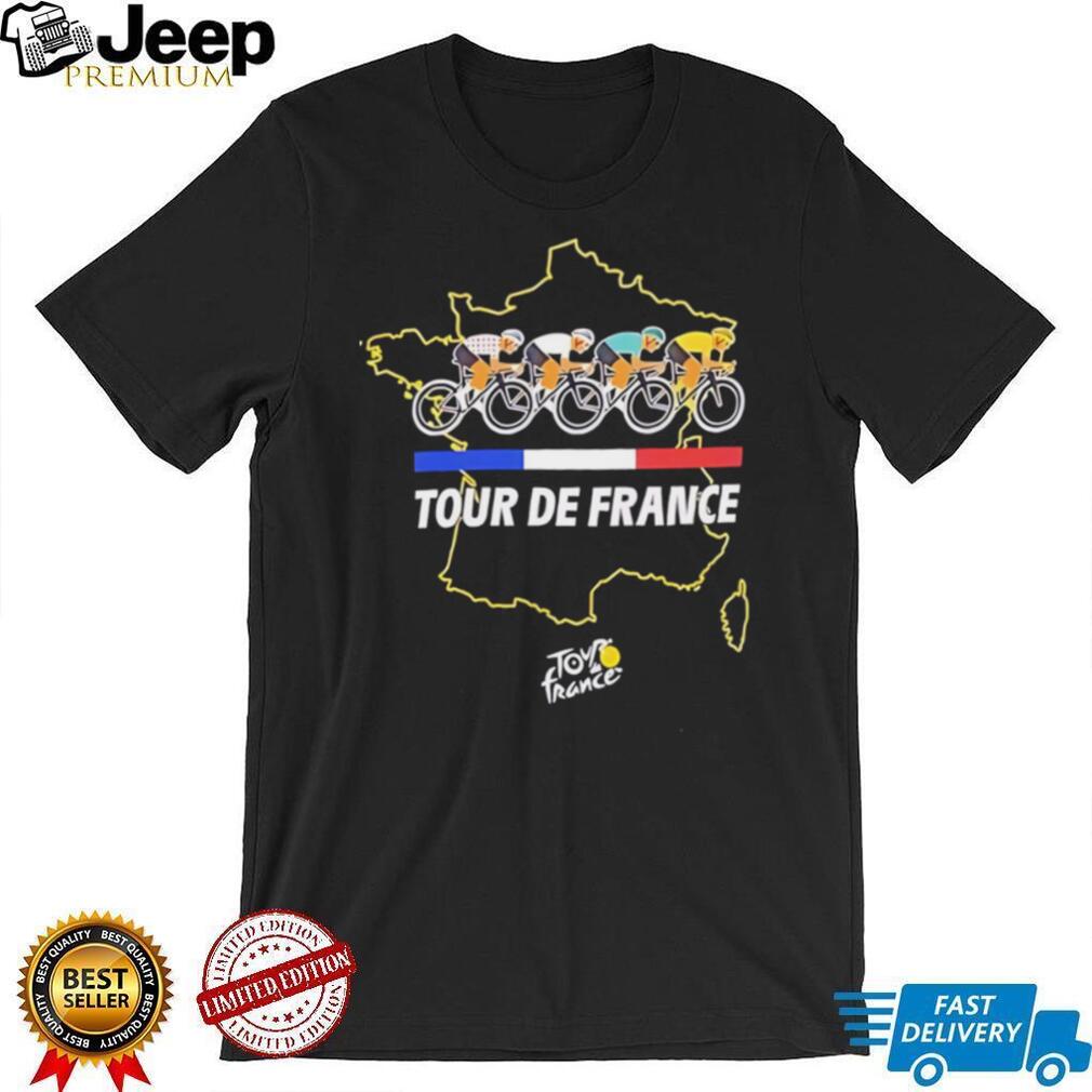 Tour De France cyclists racing over France map graphic shirt