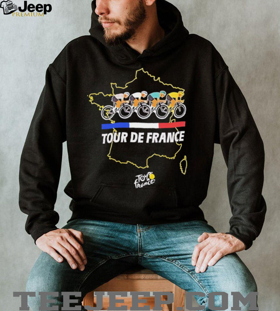 Tour De France cyclists racing over France map graphic shirt