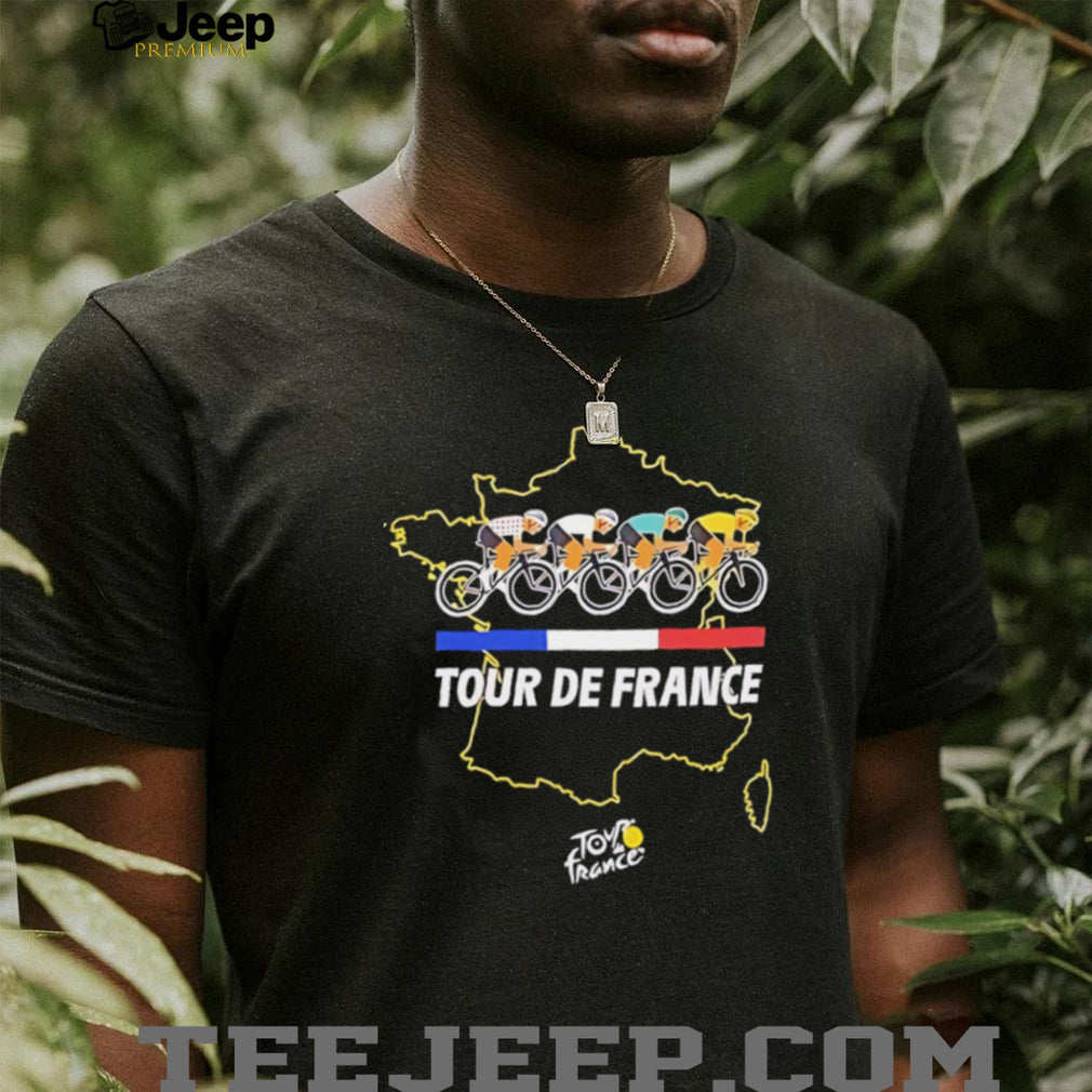 Tour De France cyclists racing over France map graphic shirt