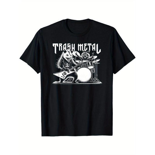 Trash Metal, Possum Raccoon Metal Music Possum Rock, Trendy Top Crew Neck T-Shirt, Comfortable Street Style T-Shirt, Essential Fashion T-Shirt Made in USA