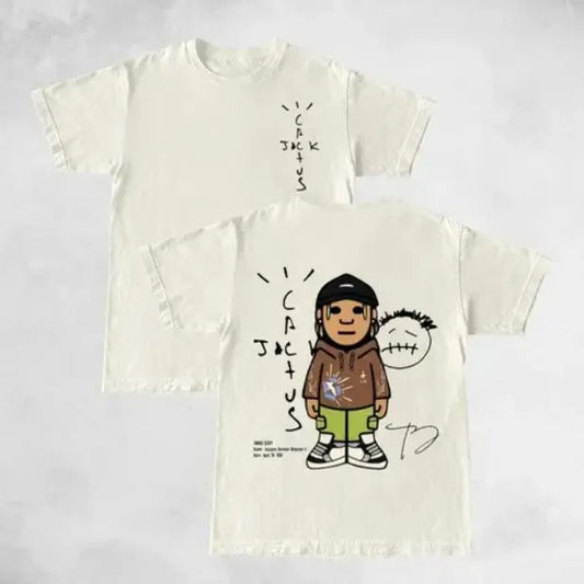 Travis Cactus Cartoon Figure Double Sides Front And Back Premium T-Shirt Cotton Unisex Shirt Rap Shirt Rapper Rap Tee Hiphop Shirt Music Tour Merch Gift for Him Gift For Her