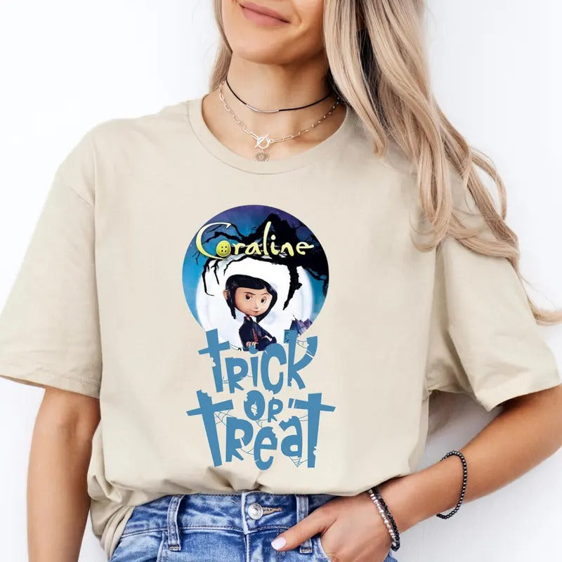 Treat or Trick Halloween Coraline Sweatshirt, Funny circus Corr.aa.lineee sweatshirt,  Spooky movie Hoodie, Doll TShirt, Movie Retro Horror Sweatshirt, Halloween Gift Tshirt, Graphic Hoodie