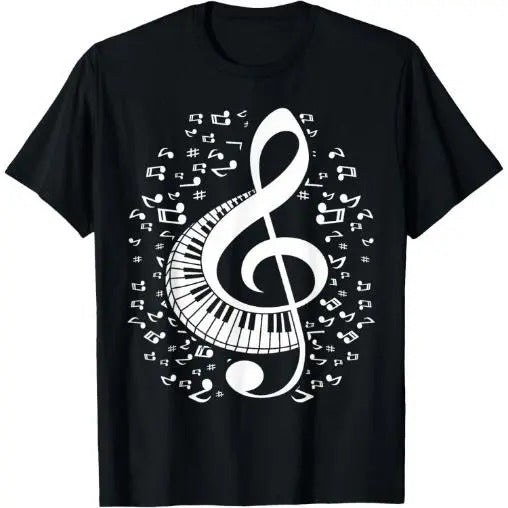 Treble Clef Keyboard Classical Music Notes Pianist Piano T-Shirt Made in USA