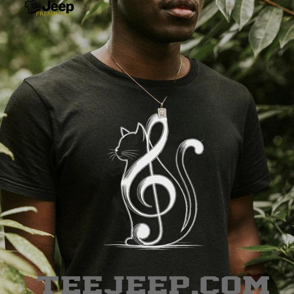 Treble Clef Music Note Cat Artistic Line Art T Shirt