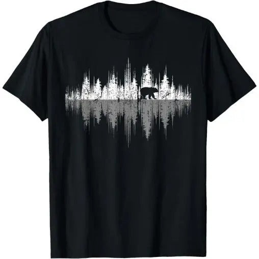 Trees Reflection Wildlife Nature Animal Bear Outdoor Forest T-Shirt Made in USA