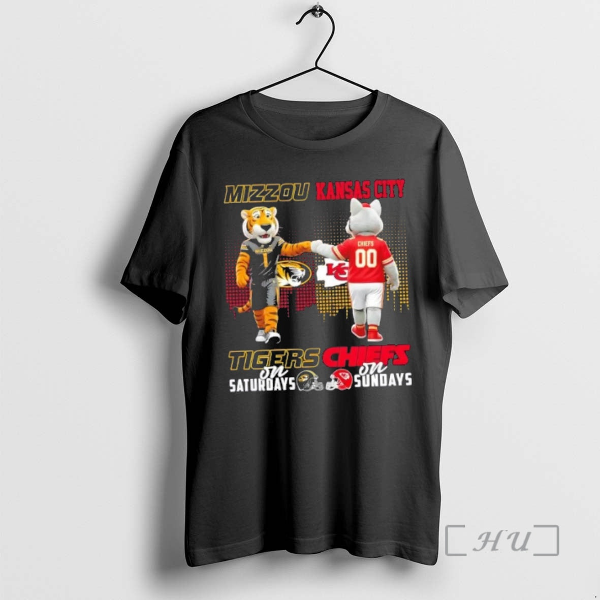 Trending Mascots Missouri Tigers On Saturdays X Kansas City Chiefs On Sundays Skyline Premium T-Shirts, Hoodie, Sweatshirt