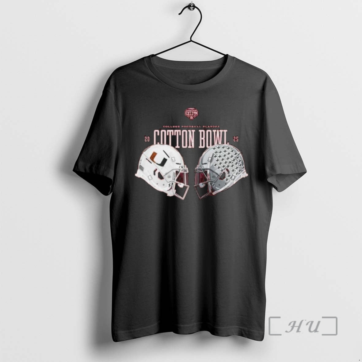 Trending Miami Hurricanes Vs Ohio State Buckeyes Cfp Cotton Bowl 2025 Helmets Premium T Shirts