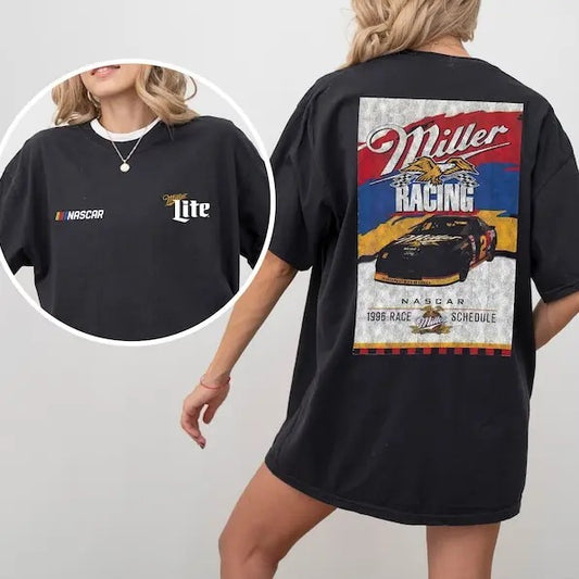 Trending NASCAR Miller Lite Racing Vintage Style Unisex 2 sides T-shirt| Available sizes S to 3XL for men and women