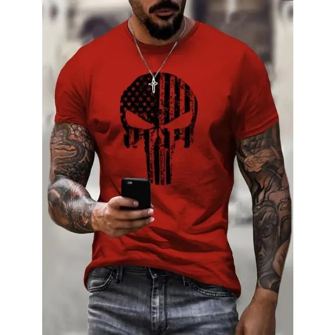 Trendy Skull Graphic Crew Neck T-Shirt - Breathable & Comfortable - Versatile for Outdoor Fun and City Life Made in USA