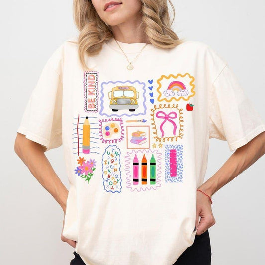 Trendy Teacher Shirt, Colorful Doodle Back To School Shirt, Preppy Coquette School T-shirt, Girly Pink Bow Tee, Teacher Gifts sweatshirt