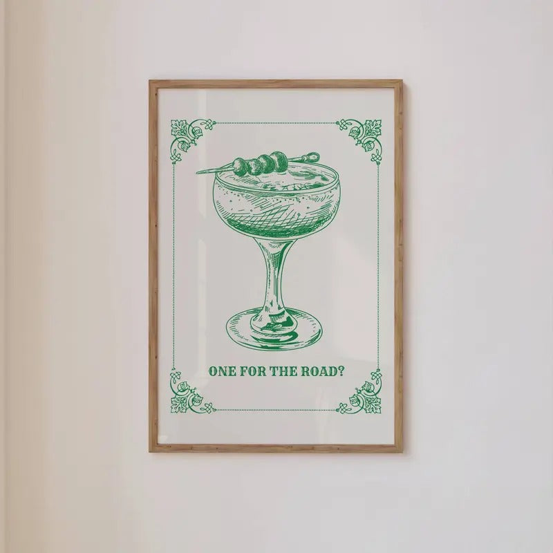 Trendy Wall Art Print, Black And White Retro Poster, One For The Road Bar Cart, Modern Illustration Poster, Home Decor...