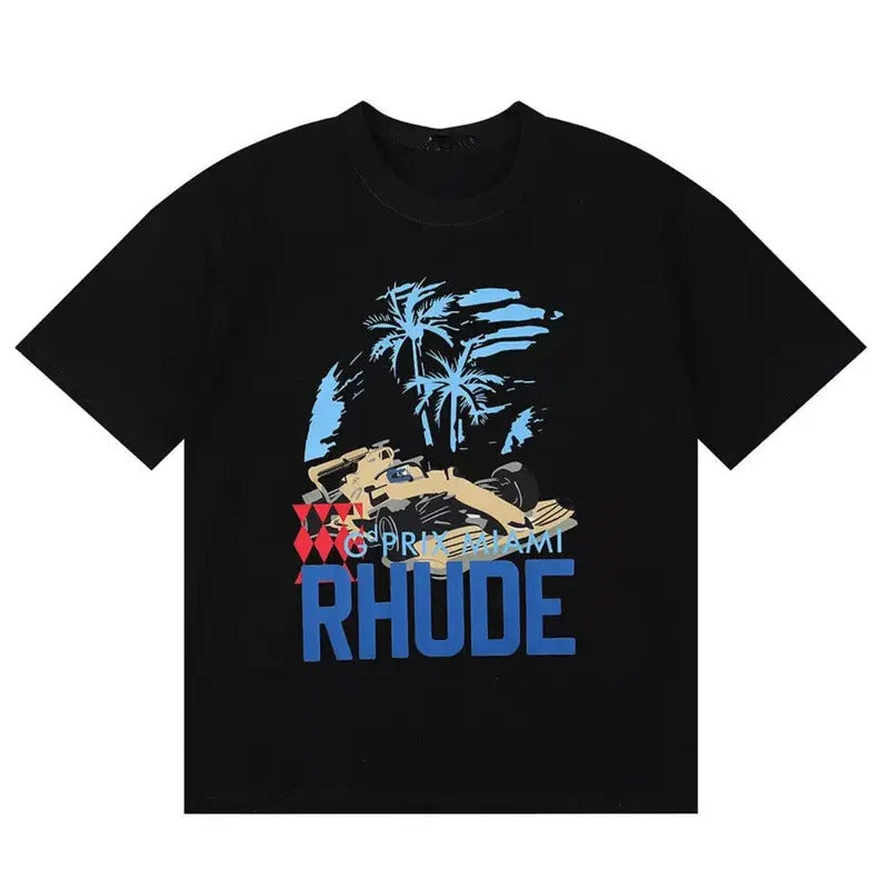 Trendy racing track letter printed short sleeved t-shirt Menswear Top