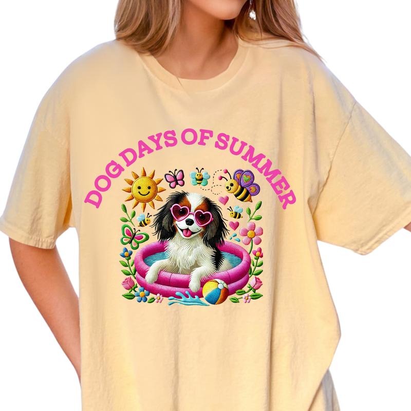 Tri Color Cavalier Dog Days of Summer Shirt ~ Unisex Apparel Relaxed Fit Printed In The USA Clothing Womenswear Casual Comfort Cotton Top Athletic Boho Chic