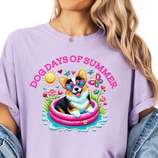 Tri Color Corgi Dog Days of Summer Shirt ~ Unisex Apparel Relaxed Fit Printed In The USA Clothing Womenswear Casual Comfort Cotton Top Athletic Boho Chic