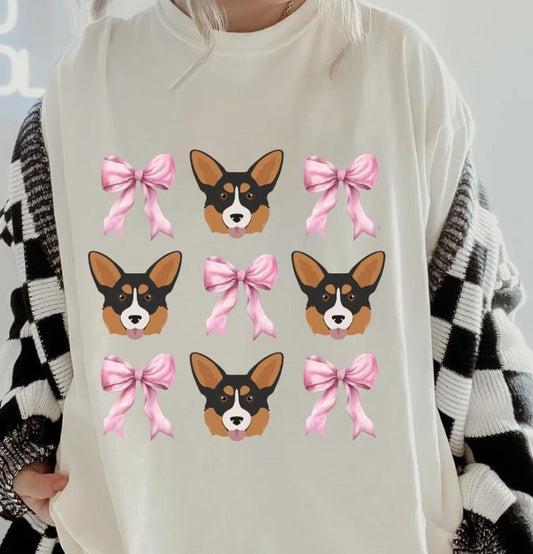 Tri Color Corgi with bows Shirt ~ Unisex Apparel Relaxed Fit Printed In The USA Clothing Womenswear Casual Comfort Cotton Top Athletic Boho Chic