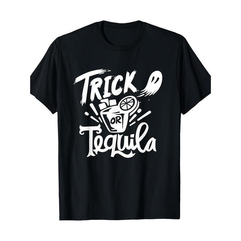 Trick Or Tequila Funny Halloween Party Tequila Shot Drinker T-Shirt Made in USA