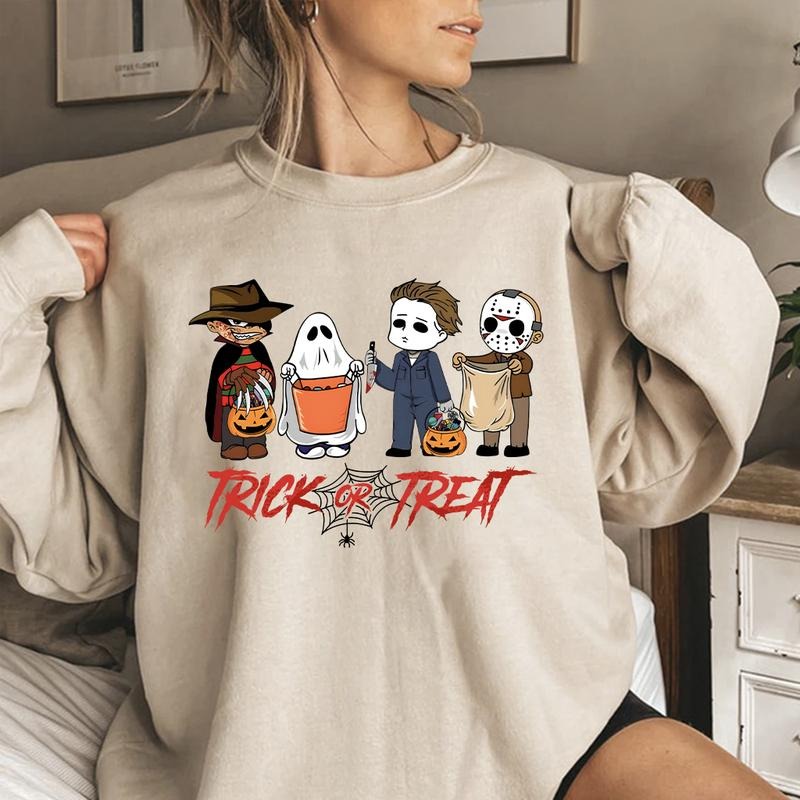 Trick Or Treat Chibi Horror Movies Characters Halloween Sweaters Womenswear Pullover